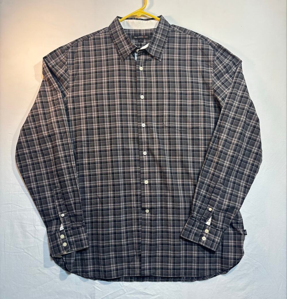 John Varvatos USA Plaid Button-Up Shirt Men’s XL Long Sleeve Navy Gray Pink
